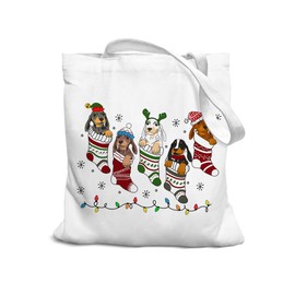 SZERE Dachshund Dog Gifts Canvas Tote Bags for Women, Reusable Christmas Tote Bags, White, 15 inches x 15 inches x 25.5 inches