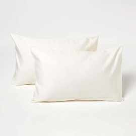 HOMESCAPES Set of 2 Children's Cushion Covers 40 x 60 cm White Satin Cushion Covers 100% Organic Cotton 400 Thread Count