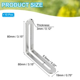 PATIKIL 3 3/20" Adjustable L-Shape Corner Brace with Slot, 10 Pcs Slidable Slotted Joint Right Angle Bracket Metal Corner Connector Bracket for Wood Chair Furniture, Silver