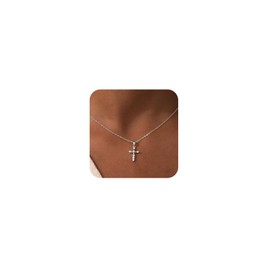 LEXODY Cross Necklace for Women, Sterling Silver Dainty Small Cubic Zirconia Cross Pendant Necklace