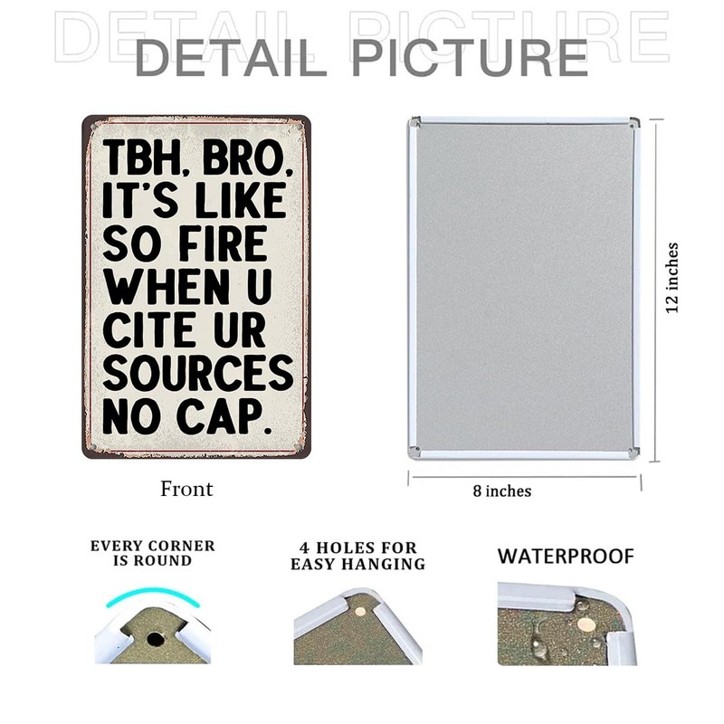 Funny English Classroom Decor Tin Sign - TBH BRO Cite