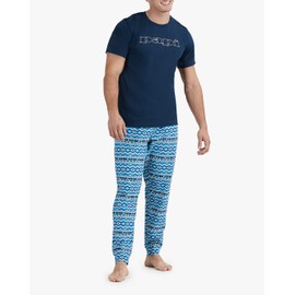 Papi Pajamas Short Sleeve Top and Long Pj Bottoms Lounge Pants Boys Men Loungewear Set, Pageant Blue, Medium