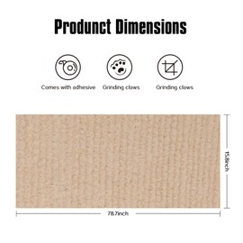 Cat Scratching Mat,Cat Carpet Replacement for Cat Tree Shelves,Trimmable Self-Adhesive Cat Couch Protector,78.7"x15.8" Cat Scratch Mat,Cat Sofa and cat Scratching Post Protector (Khaki)