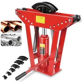 12 Ton Hydraulic Pipe Bender, Manual Copper Tubing Bender with 6 Dies (1/2",3/4",1",1-1/4",1-1/2",2"), 90°-180° Adjustable Rollers for Steel Iron Metal Ratcheting
