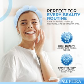 ZEPHRA Spa Headband & Claw Clip Set –Non-Slip Puffy Makeup Headband for Washing Face, Soft Absorbent Terry Cloth Bubble Skincare Hairband with 1 Hair Claw for Beauty Routine (Pastel Blue)