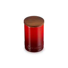 Le Creuset Signature Salt Cellar and Storage Canister with Wood Lid, 26 oz., Cerise