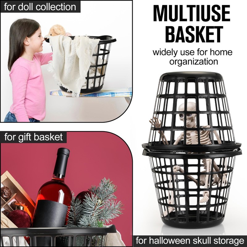 Uiifan 24 Pcs Black Plastic Round Laundry Baskets with Easy