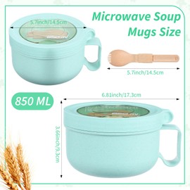 4 Pcs Microwave Ramen Bowl Microwavable Instant Soup Cups with Lids Large Soup Bowls with Handles Dishwasher Safe Mug for Cereal Food Container (Green)
