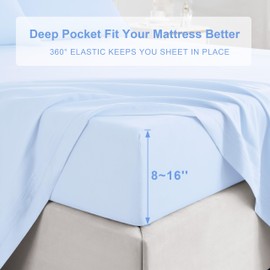 DAYIH 6 Piece Cooling Sheets Queen Set,Extra Deep Pocket Blue Queen Sheets & 4 Pillowcases,Breathable & Washable Queen Bedding Sheets,Wrap-Around Elastic & Wrinkle Free Soft Queen Sheets