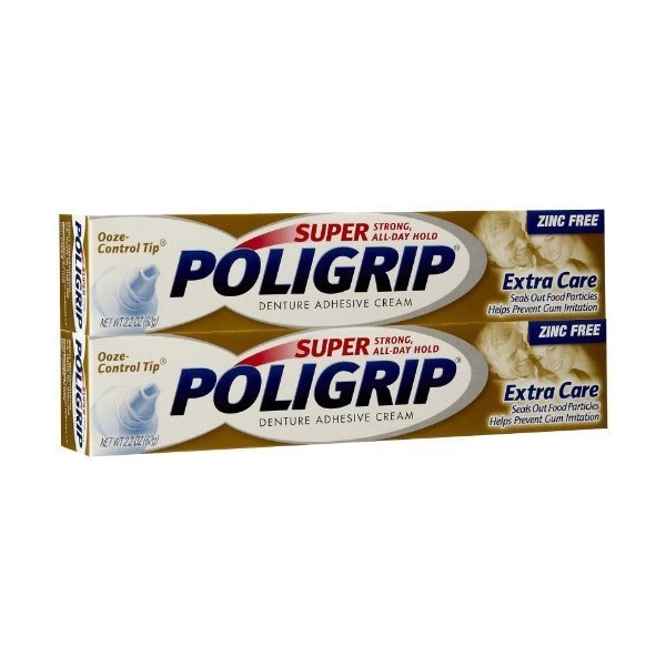 Super Poligrip Denture Adhesive Cream, Extra Care, 2.2 Oz( Pack of 3 )