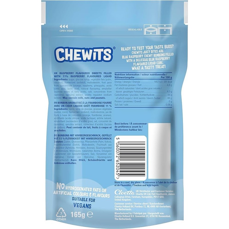 Chewits Raspberry, Strawberry, Apple & Lemon Sour Juicy Bites -