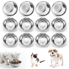 12PCS Stainless Steel Cat Bowls Dishes, 5.6” Metal Shallow Wide Whisker Friendly Cat Food Water Feeding Bowl, Kitten Plates, Basic Indoor Pet Food Tray, Dishwasher Safe