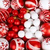 Pack of 44 Plastic Christmas Baubles, Red White Christmas Tree