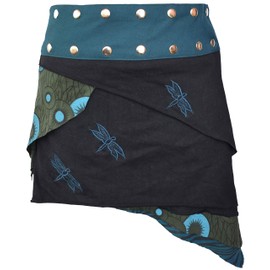 Gheri Floral Butterfly Short Popper Wrap Around Cotton Skirt Butterfly Embroidery