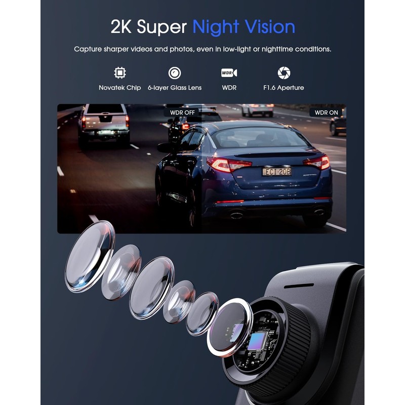 Dash Cam WiFi 2K, Car Camera with APP, Front Dash