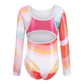 Cucudy Girls Gymnastics Leotards White/Yellow/Blue/Green/Purple/Rosy/Rainbow Gradient Glitter Sleeveless Dance Ballet Gymnastics Sports Leotards for Little Girls 5-12 Years, Orangle long