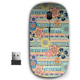 2.4G Ergonomic Portable USB Wireless Mouse for PC, Laptop, Computer, Notebook with Nano Receiver ( Cute Flowers Over Tribal )