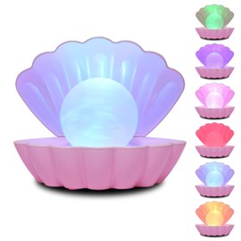 LKUA Shell Pearl Beach Themed Night Light, RGB 8 Colors Changing Mood Shell Pearl Lamps, Bedside LED Clamshell Portable Night Lights for Bar (Pink)