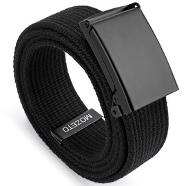 Mozeto Belt, Fabric Belt, 3.8 cm Wide Unisex Work Belt with Flip Top Black Buckle, Plain - Black #A