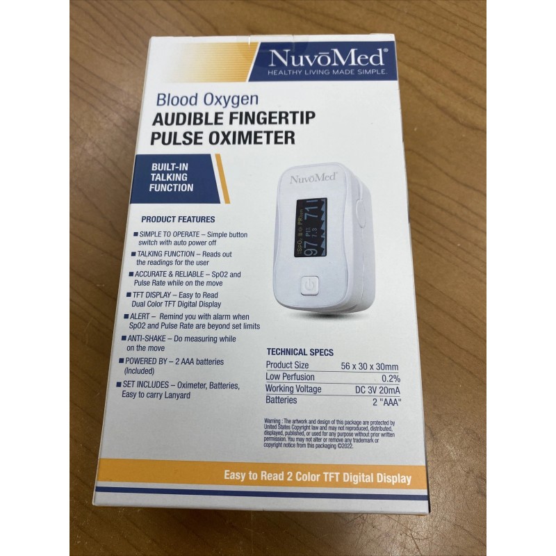 NuvoMed - Audible Fingertip Oled Pulse Oximeter - White