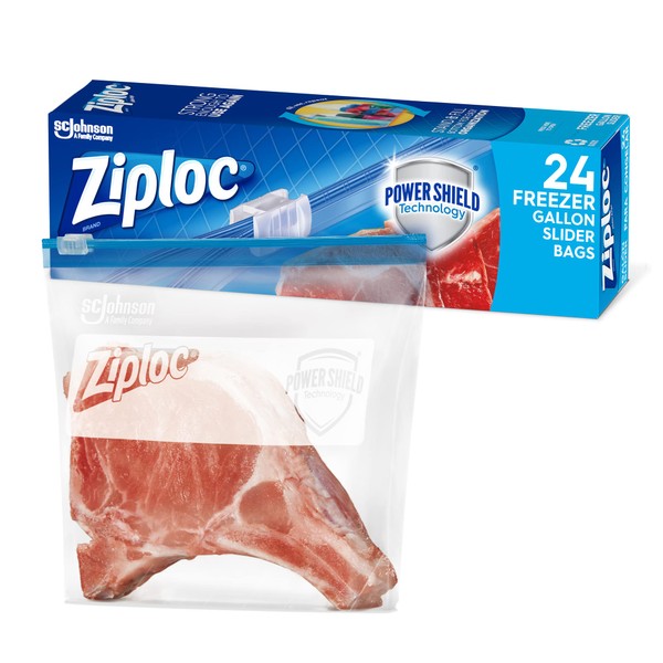 Ziploc Gallon Food Storage Freezer Slider Bags, Power Shield Technology for More Durability, 24 Count