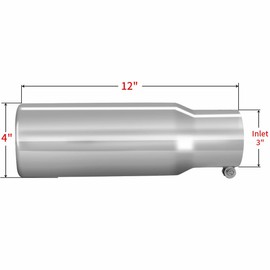 Black Exhaust tip - 3'' Inlet Bolt on Design- Black Coated Stainless Steel Car Muffler Tips 3" ID x 4"OD x 12"L
