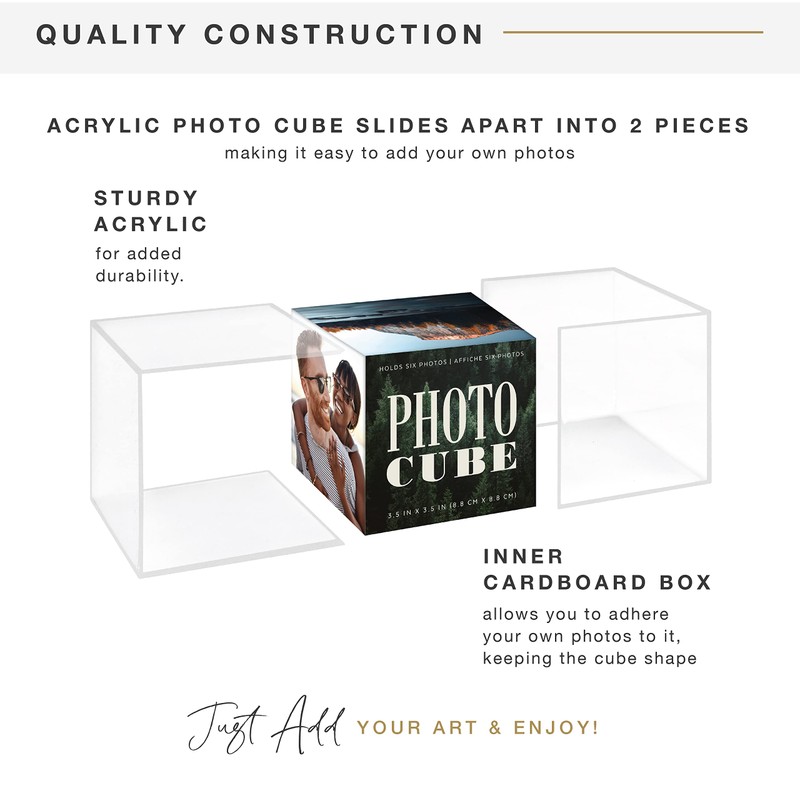 MCS 3.25x3.25 Inch Clear Plastic 6 Sided Photo Cube 4-Pack,