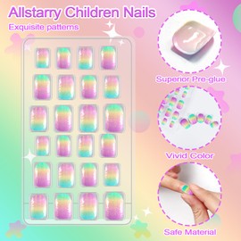 Allstarry 120pcs 5 pack Children Nails Press on Pre-glue Full Cover Butterfly Stripe Gradient Short False Nail Kits Lovely Gift for Children Little Girls Nail Art Decoration - Colorful Butterflies