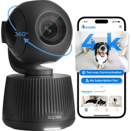SiiPet 360° 4K Ultra HD Pet Camera, AI Pet Behavior Analysis, Multi-Pet Recognition, Real-Time Alerts, 2-Way Audio, Dual-Band WiFi, Privacy Modes, Built-in 32G Storage, Black
