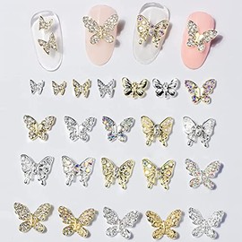 22 Pcs 3D Butterfly Nail Charms Crystals Diamonds Rhinestones, Crystals Diamonds Large Rhinestones Bow for Nail Art Beauty Design Decoration Craft Jewelry DIY