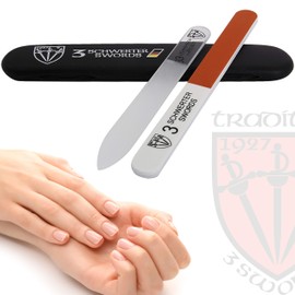 Drei Schwerter Exclusive Glass Nail File, The Perfect Nail Care, Sanded on Both Sides, Washable, Includes Nail Polisher for the Perfect Finish (270269)