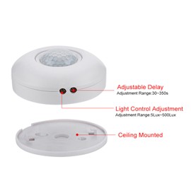 Wall Mounted Sensor Detector 360 Degree PIR Motion Sensor Ceiling Light Infrared LUX Adjustable ON/Off