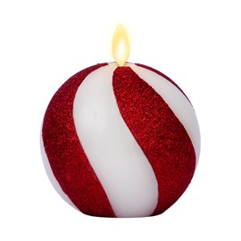 Luminara Flameless Candle Candy Cane Red Glitter Sphere, Unscented Real Wax LED Candle with Timer, Holiday Decoration Centerpiece (Candy Cane Red)