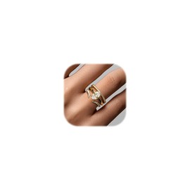 YEEZII Gold Rings for Women Non Tarnish, 14K Gold Stacking Cubic Zirconia Rings Pack, Dainty Statement Gold Knuckle Rings Set Size 8