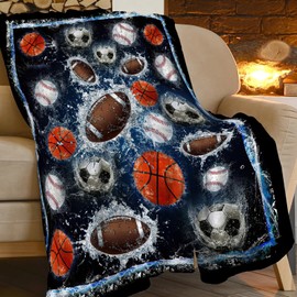 Sports Balls Blanket for Girls Boys Fans Basketball Baseball Football Soccer Throw Blankets Soft Cozy Warm Fuzzy Fleece Bedding Flannel Throws Stuff Gifts Kids Men Women Bedroom Decor 50"x40"