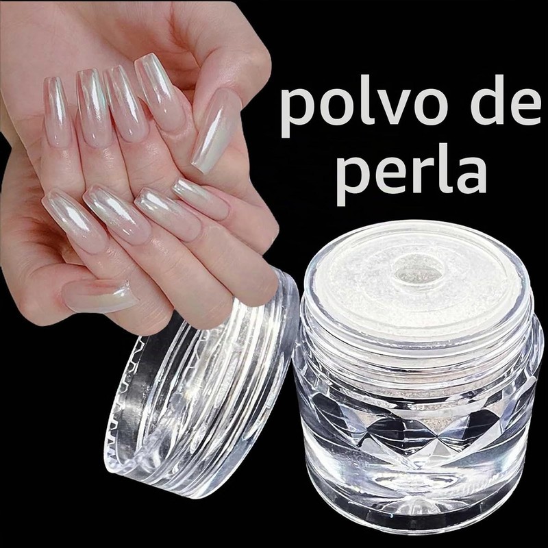 Polvo para uñas con efecto espejo superbrillante, cromo perlado blanco,