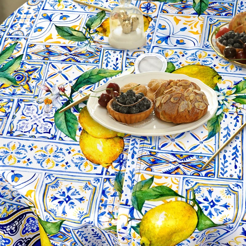 bnhjsdw Blue Outdoor Tablecloth with Umbrella Hole for Round Table,