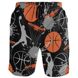 visesunny Cool Basketball Pattern Summer Men's Swim Trunks Quick Dry Bathing Suits Beach Holiday Party Board Shorts