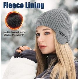 Wmcaps Knit Beanie for Men with Earflaps, Fleece Lined Wooly Hat for Men Women, Unisex Thermal Winter Hats with Ear Flaps, Warm Gifts for Friends and Family, Navy Blue