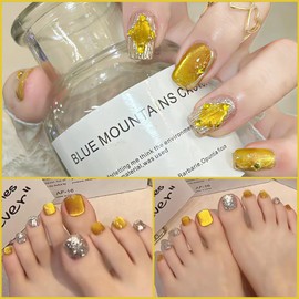 AHAMIOU Crystal Cat Eye Gel Polish Kits Magnetic Nail Polish Set Holographic Cats Eyes Gel Nail Polish Shiny Diamond Glitter Gel with Magnet Stick (Golden Yellow)