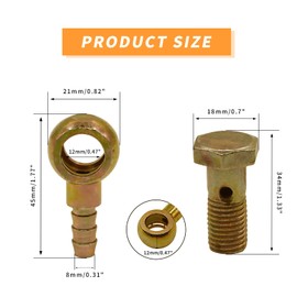 Banjo Bolt M12x1.5 10mm Banjo Bolt Hose Barb Fittings Brake Line Fitting Adapter with Copper Washers for Motorcycle Car (Set of 4)