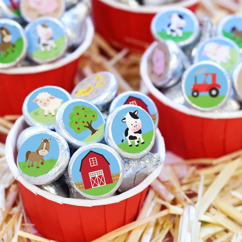 Barnyard Farm Animal Birthday Party Favor Chocolate Kisses Candy Stickers