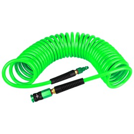 EADUTY Heavy Duty Polyurethane Recoil Air Hose 1/4 in x 25 ft, Lightweight, Flexible Compressor Hose with Universal Quick Coupler, Plug and Bend Restrictors, Green