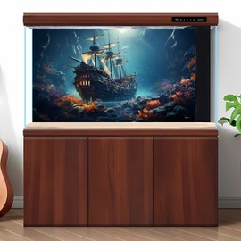 Sunken Ship Aquarium Background Under The Sea Pirate Shipwreck Fish Tank Background Tropical Coral Reefs Seabed Landscape Terrarium Background Tropical Sea Marine Life Aquarium Tank Wallpaper 48x24in
