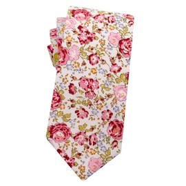 Mantieqingway Men's Cotton Floral Neck Tie 2.56'' Printed Skinny Tie, 02-pink Floral, Medium