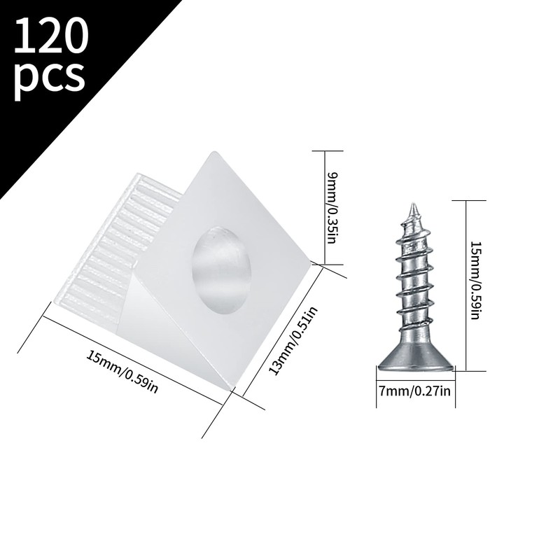120 Pcs Drawer Wedges with Screws, Drawer Bottom Support Brackets,