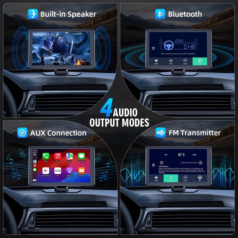 Portable Wireless Carplay Screen, PBYRD 9" Touchscreen with 4K HD