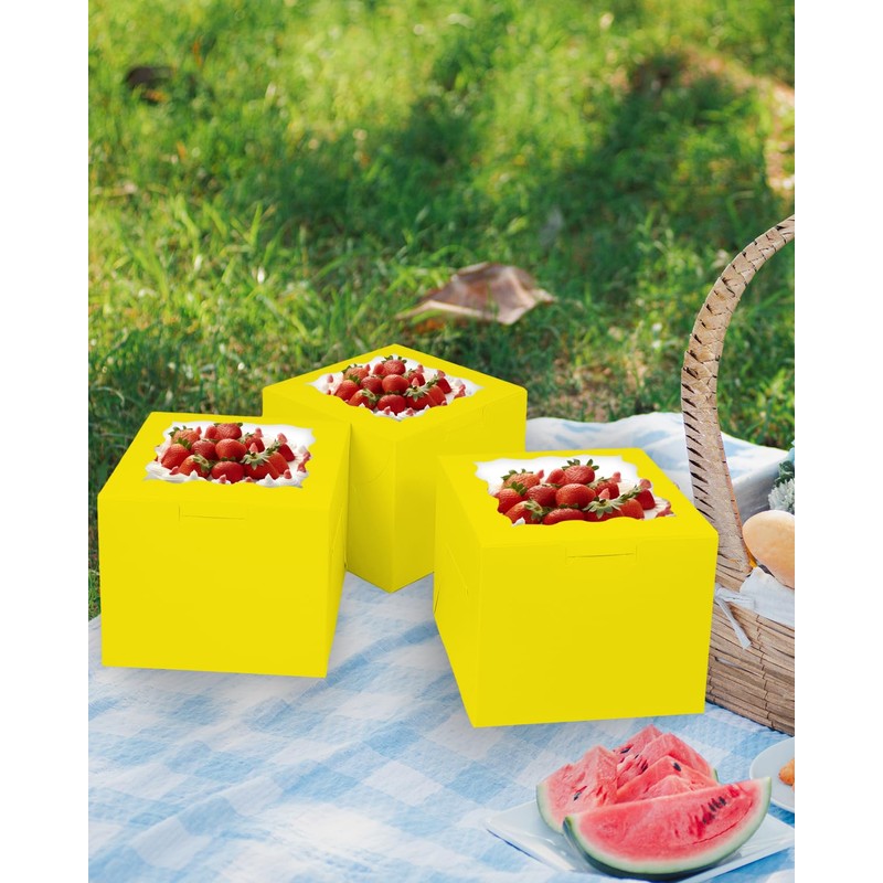 Bakepacker 36pcs 6x6x5 Inches Cake Boxes with Window 18-Packs Yellow
