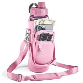 Noxgifix Water Bottle Holder with Strap,Water Bottle Bag,40 oz Large Capacity,Adjustable Shoulder Hand Strap,2 Phone Pocket Water Bottle Holder,Water Bottle Accessories for Camping Running Walking