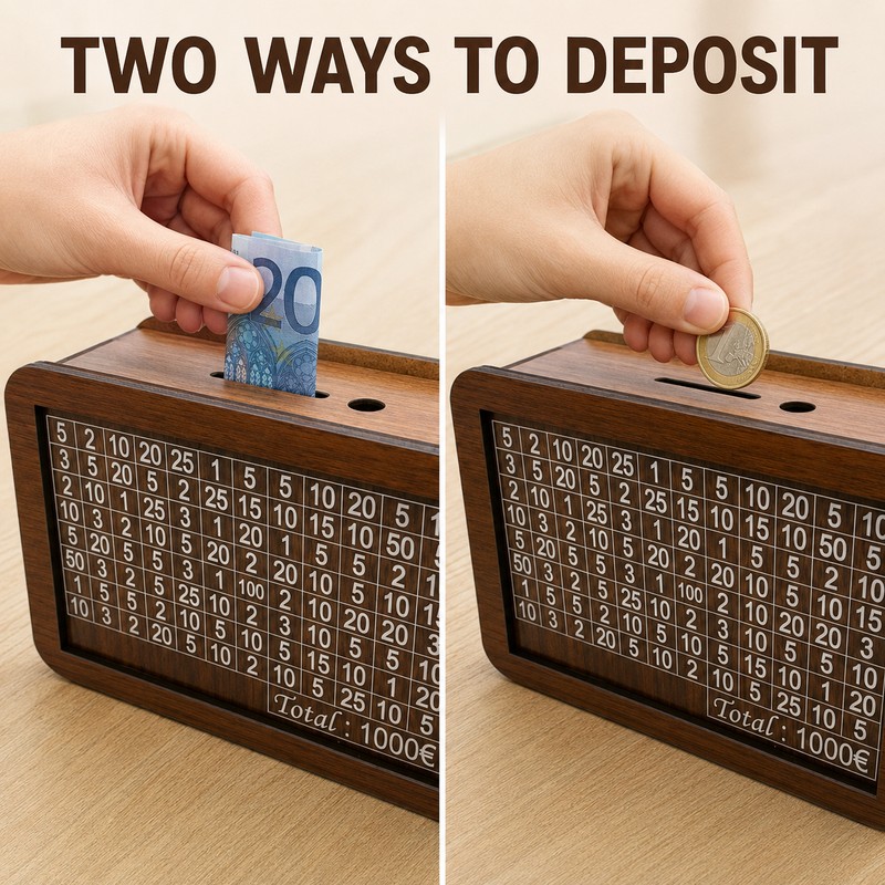 Wooden Savings Challenge Money Box – Reusable Cash Storage Piggy